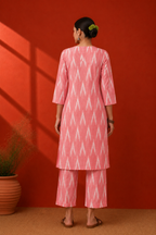 Pink Cotton Ikat Kurta Set