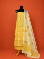 Yellow Kota Doria Block Print 2Pc Dress Material