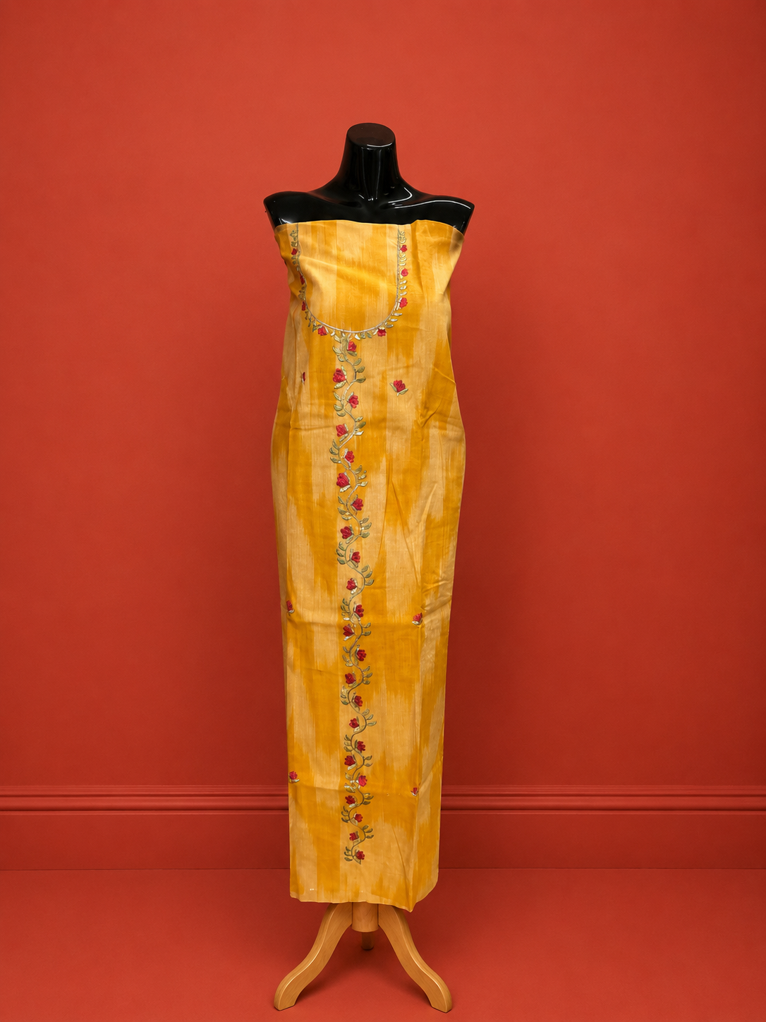 Yellow Ikat Embroidered 3Pc Dress Material