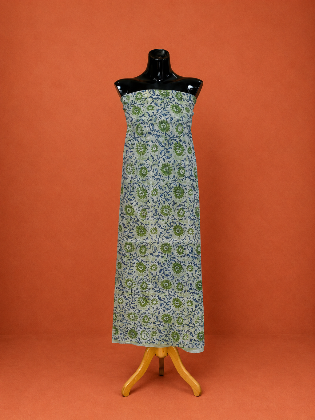 Green Kota Doria Block Print 2 Pc Dress Material