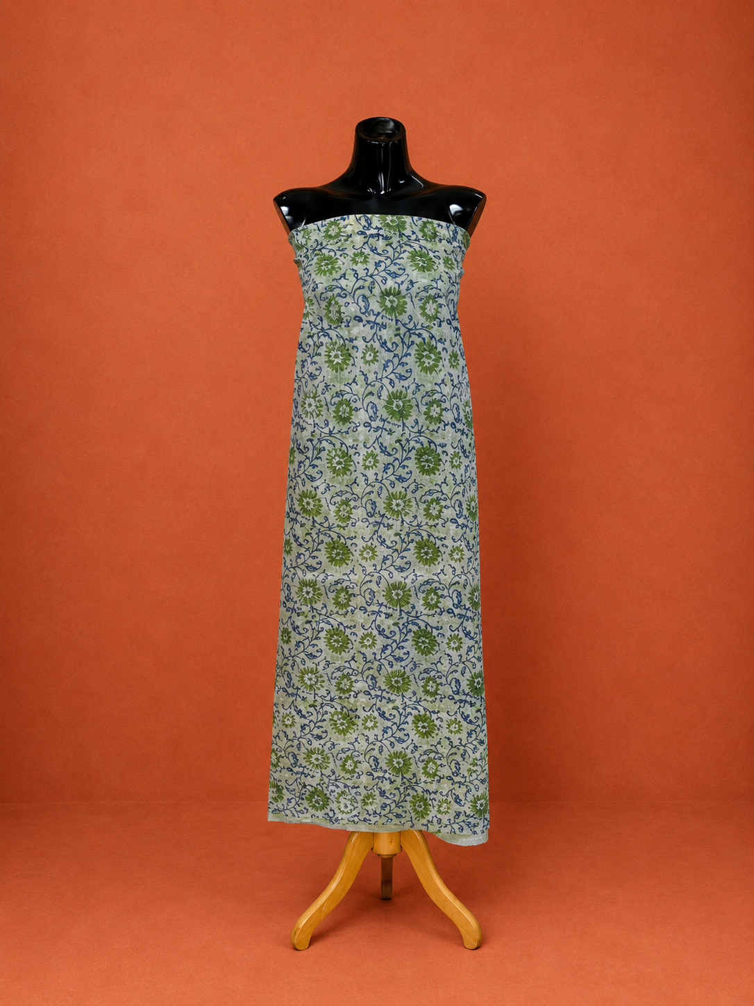 Green Kota Doria Block Print 2 Pc Dress Material