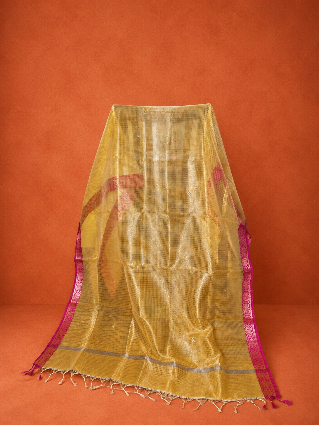 Yellow Kota Doria Embroidered 2 Pc Dress Material
