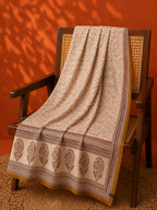 Beige Bagru Block Printed Cotton Dupatta  with Paisley Border