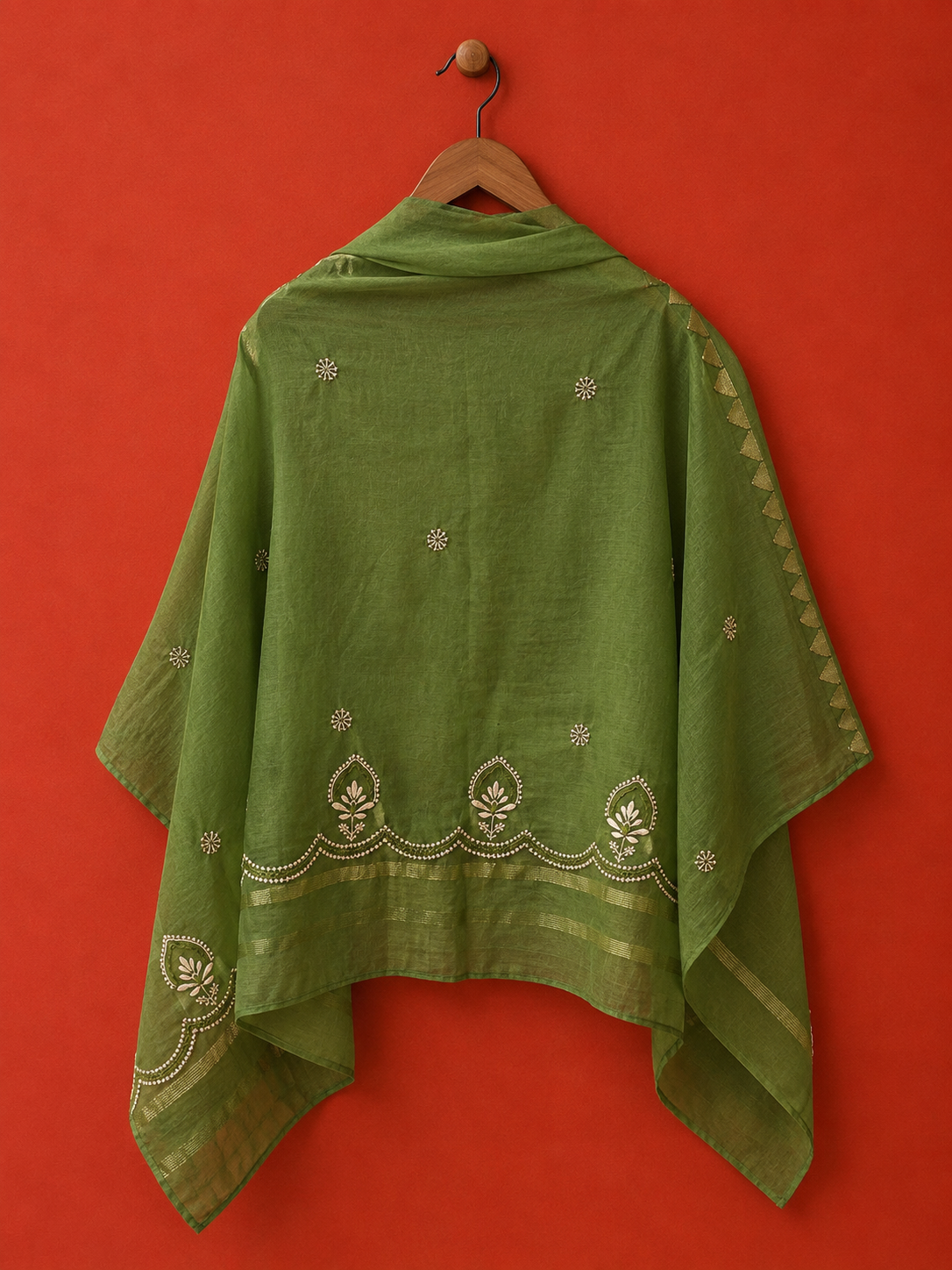 Green Chanderi Chikankari Dupatta
