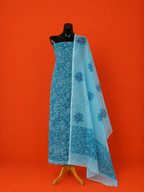 Blue Kota Doria Block Print 2 Pc Dress Material