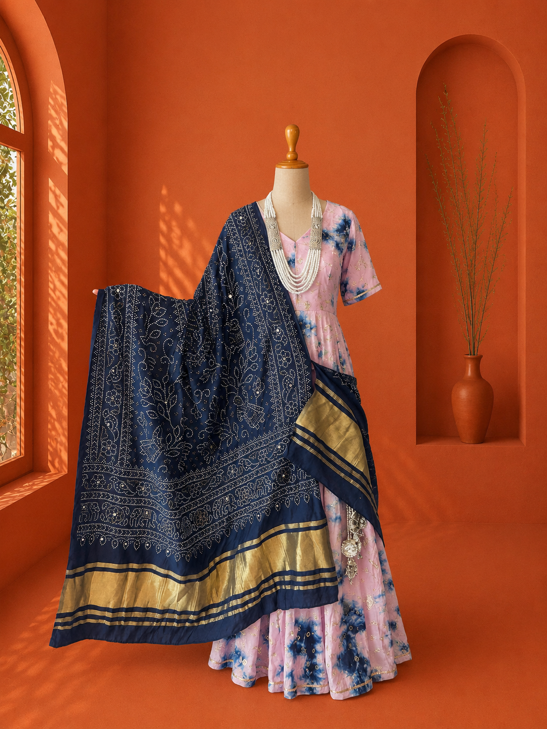 Navy Blue Georgette Shibori Dress