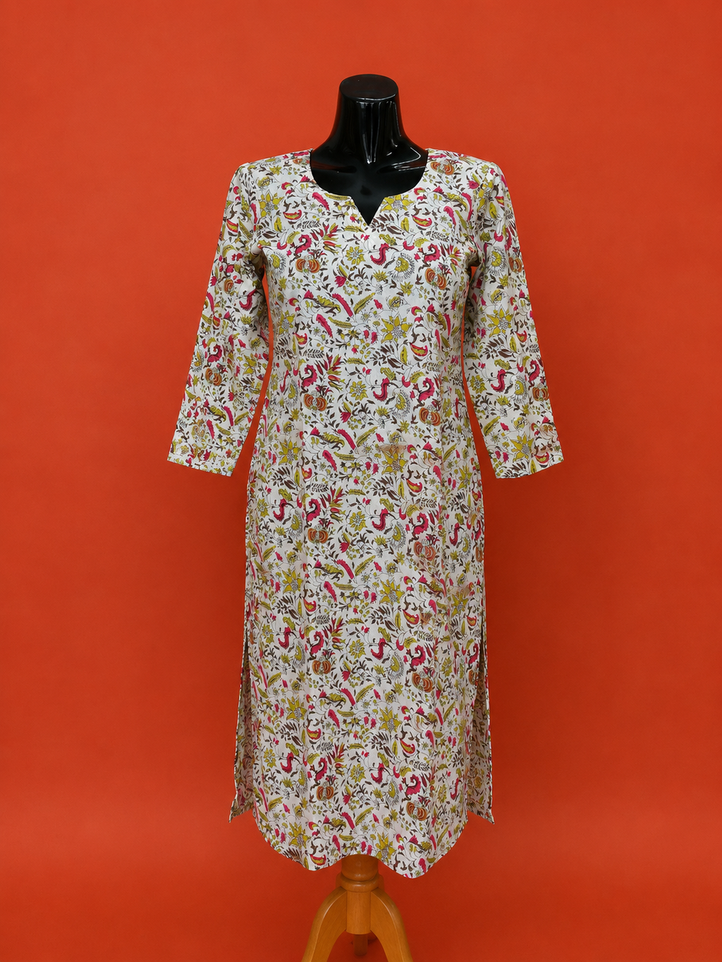 White Cotton Printed Kurta