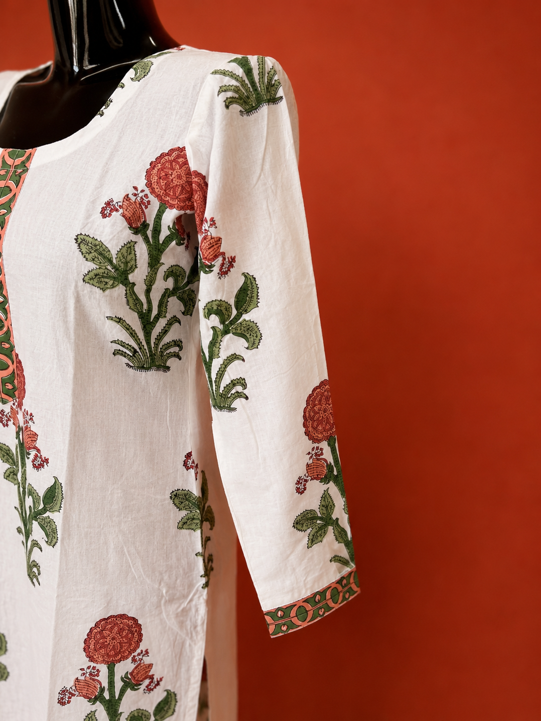 White Cotton Mughal Flower Kurta