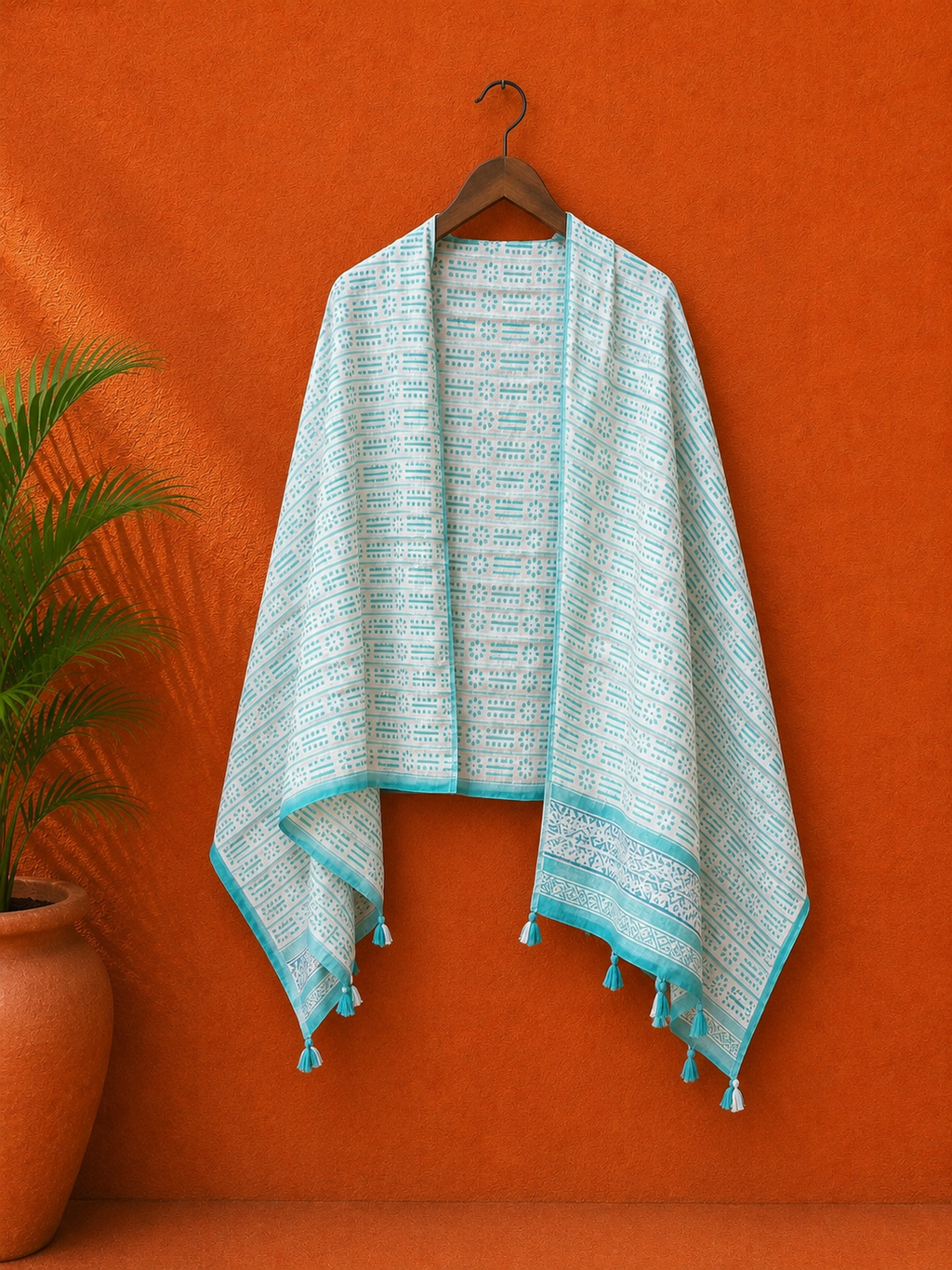 Blue Cotton Block Print Stole