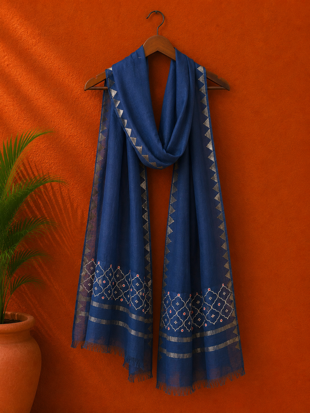 Indigo Chanderi Chikankari Dupatta