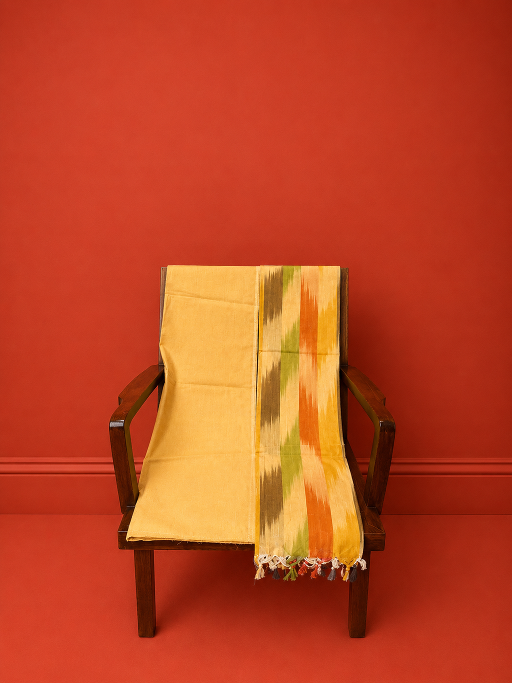 Yellow Ikat Embroidered 3Pc Dress Material