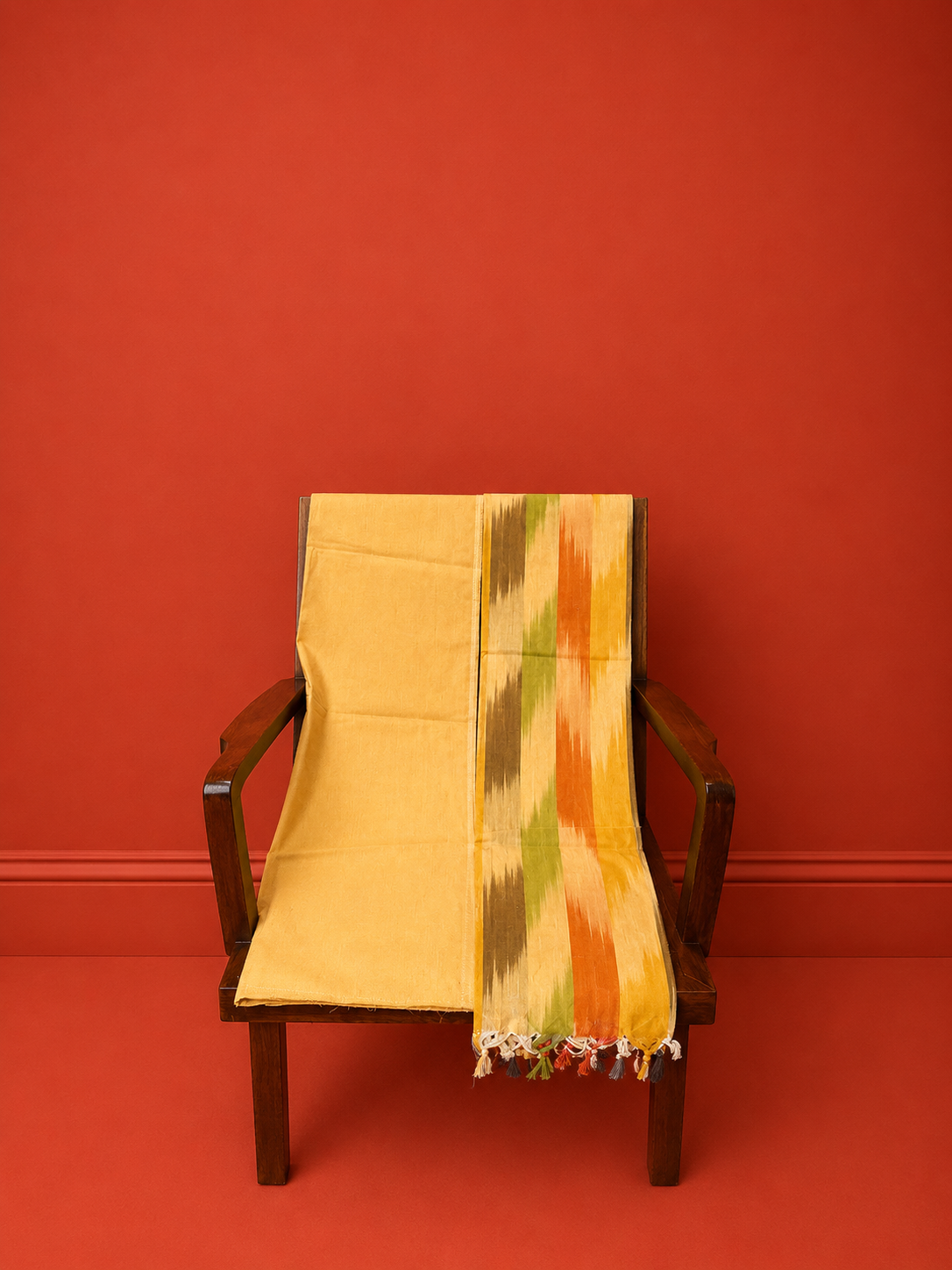Yellow Ikat Embroidered 3Pc Dress Material