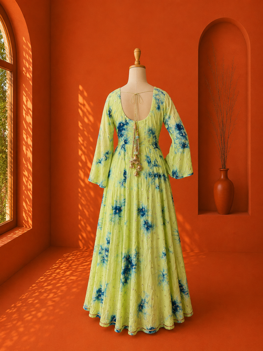 Green Georgette Shibori Dress