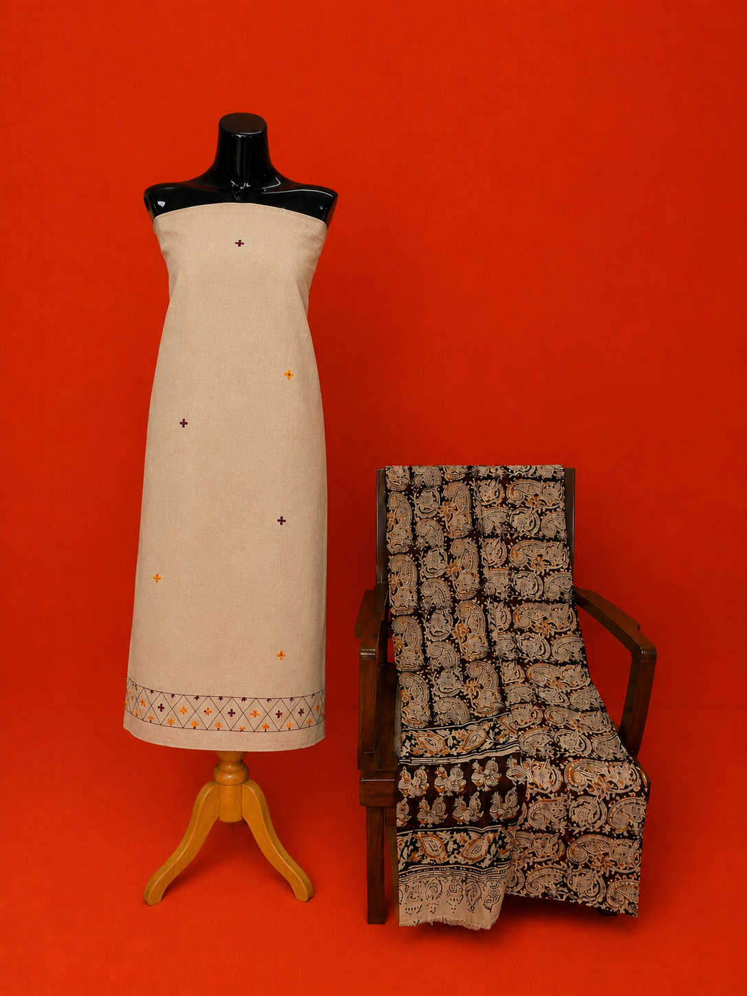 Beige South Cotton Embroidered 3Pc Dress Material