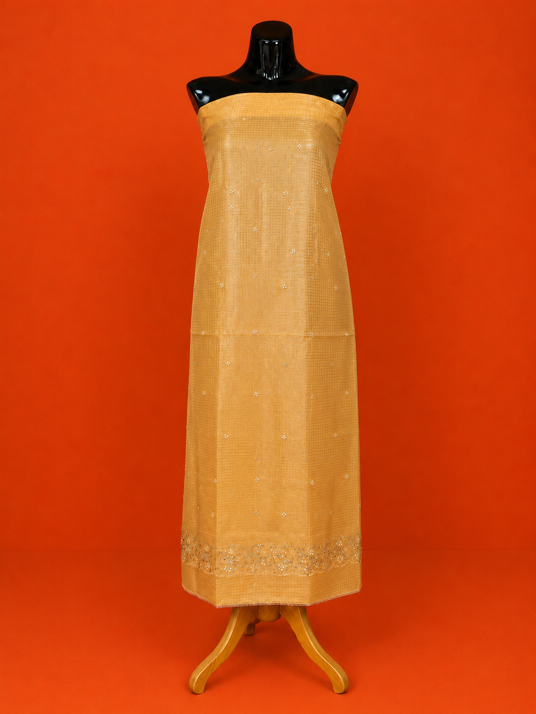 Yellow Kota Doria Embroidered 2 Pc Dress Material