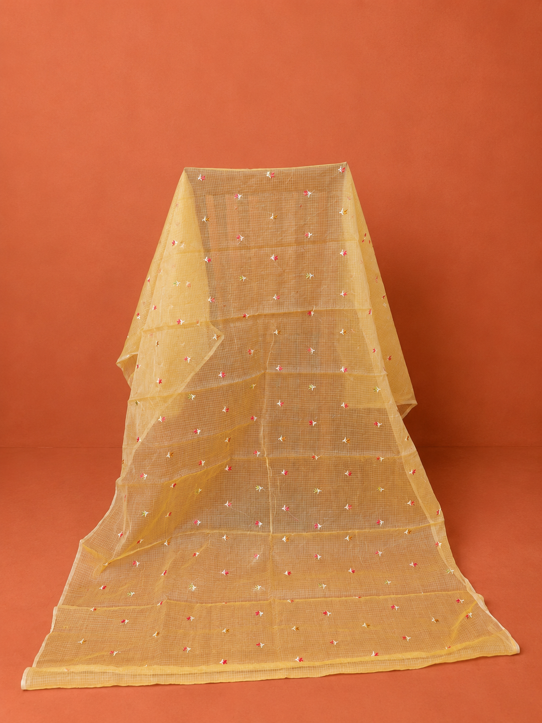 Yellow Kota Doria Embroidered 2 Pc Dress Material