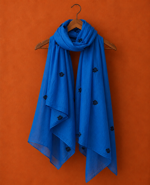 Blue Chikankari Cotton Dupatta