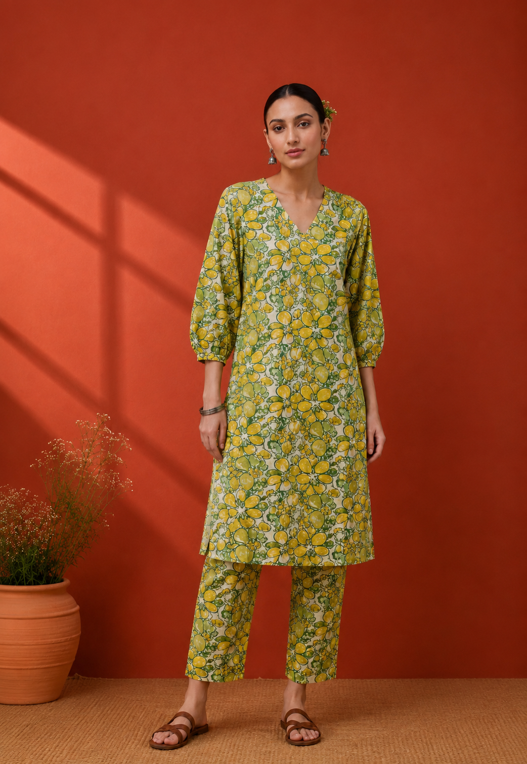 Green Cotton Kurta Set
