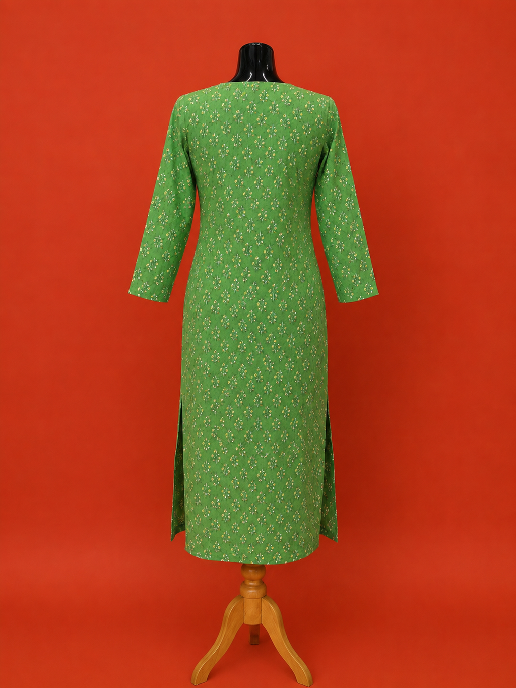 Green Cotton Printed Kurta