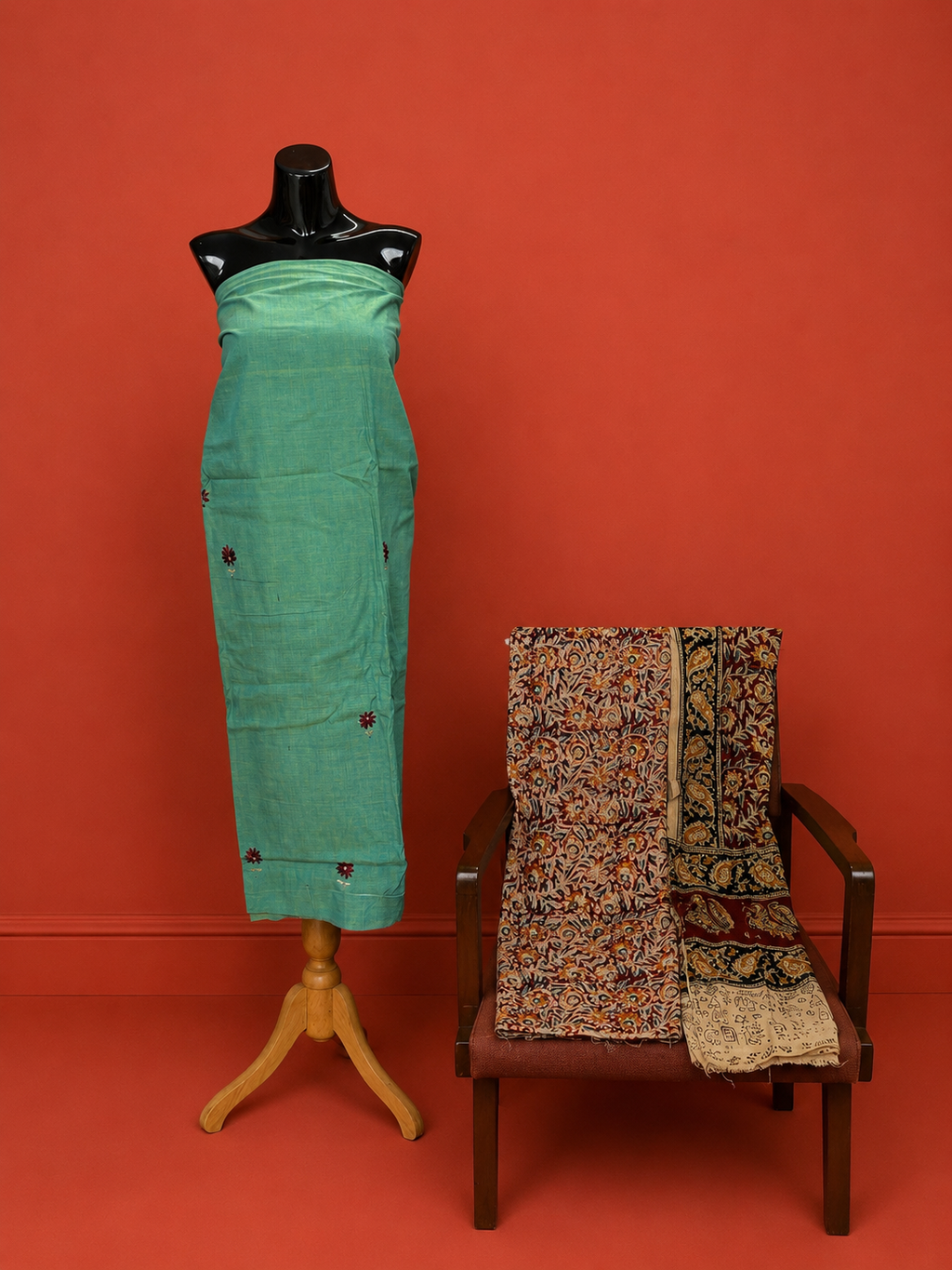 Green South Cotton Embroidered 3 Pc Dress Material