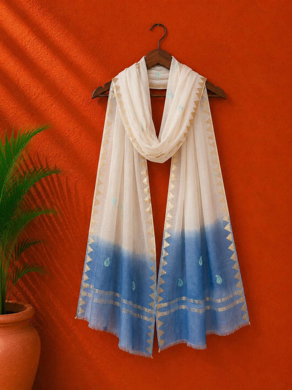 White Chanderi Chikankari Dupatta