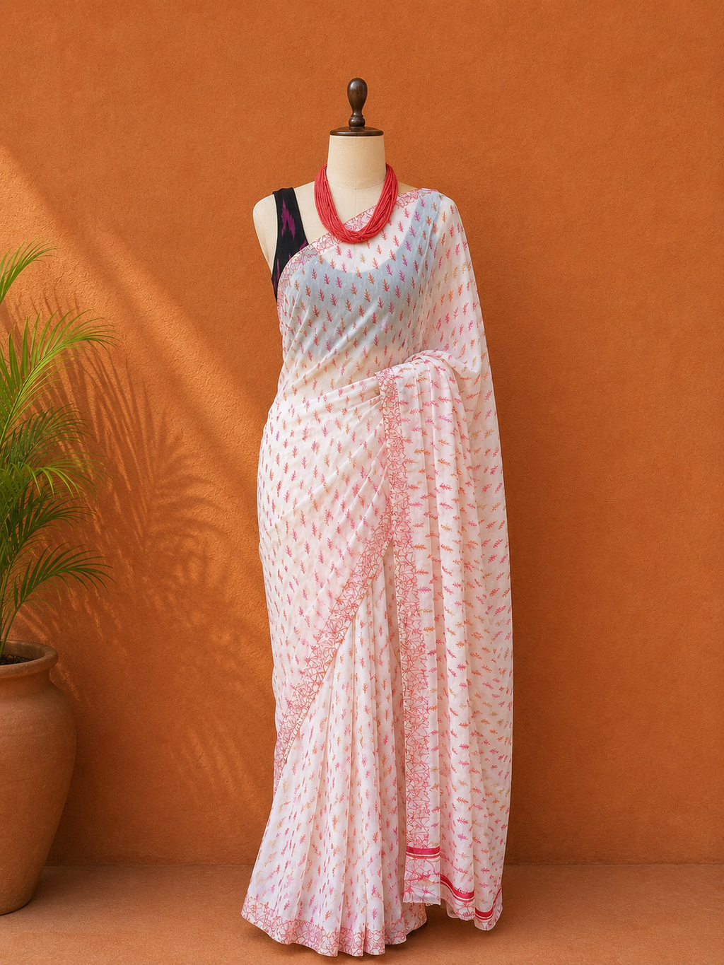 White Printed Georgette Sari