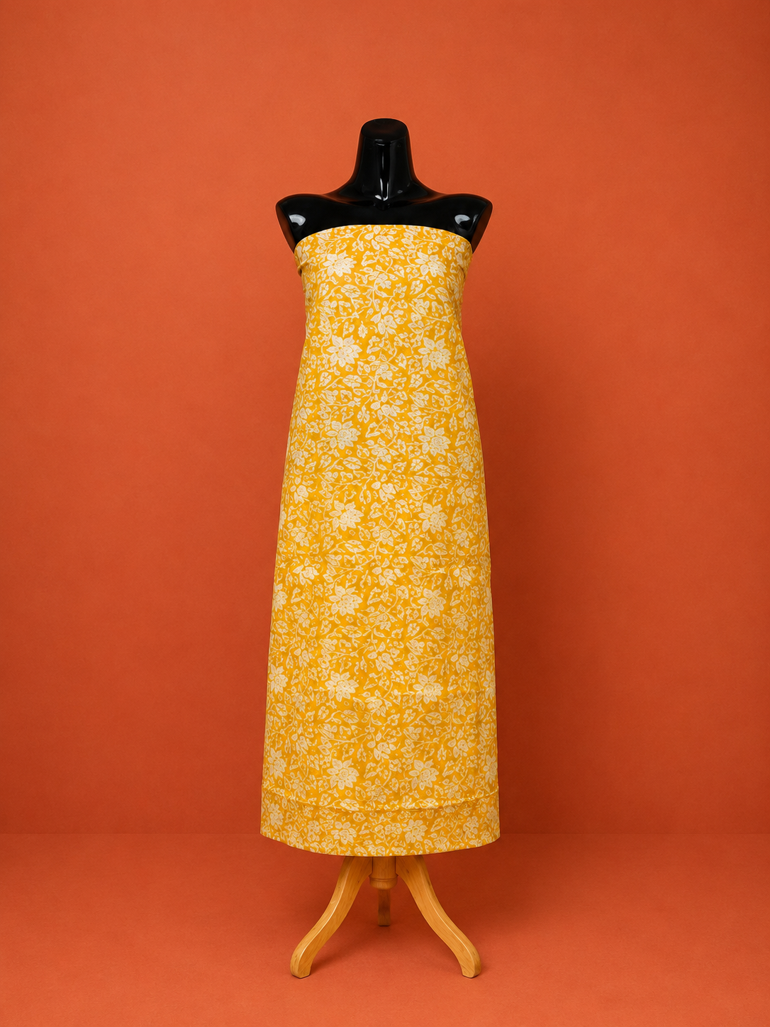 Yellow Kota Doria Block Print 2Pc Dress Material