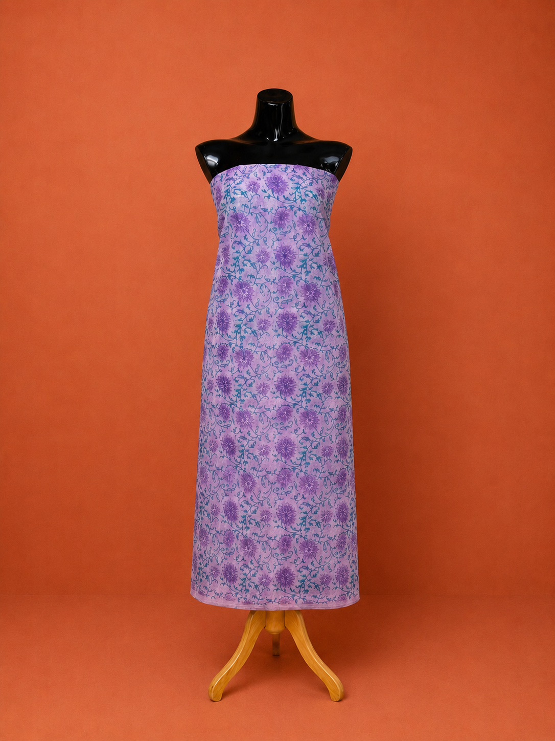 Purple Kota Doria Block Print 2 Pc Dress Material