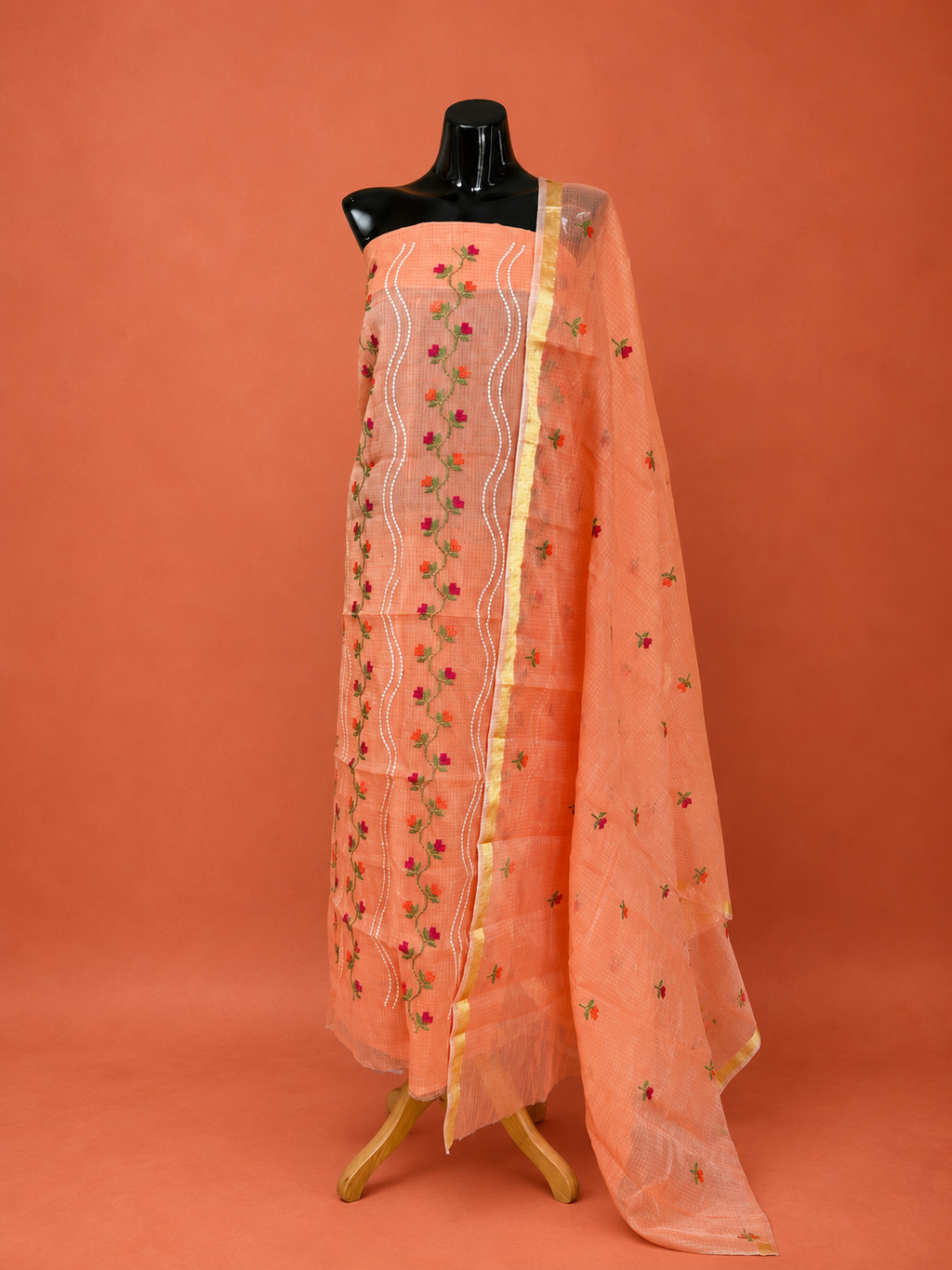Pink Kota Doria Embroidered 2 Pc Dress Material