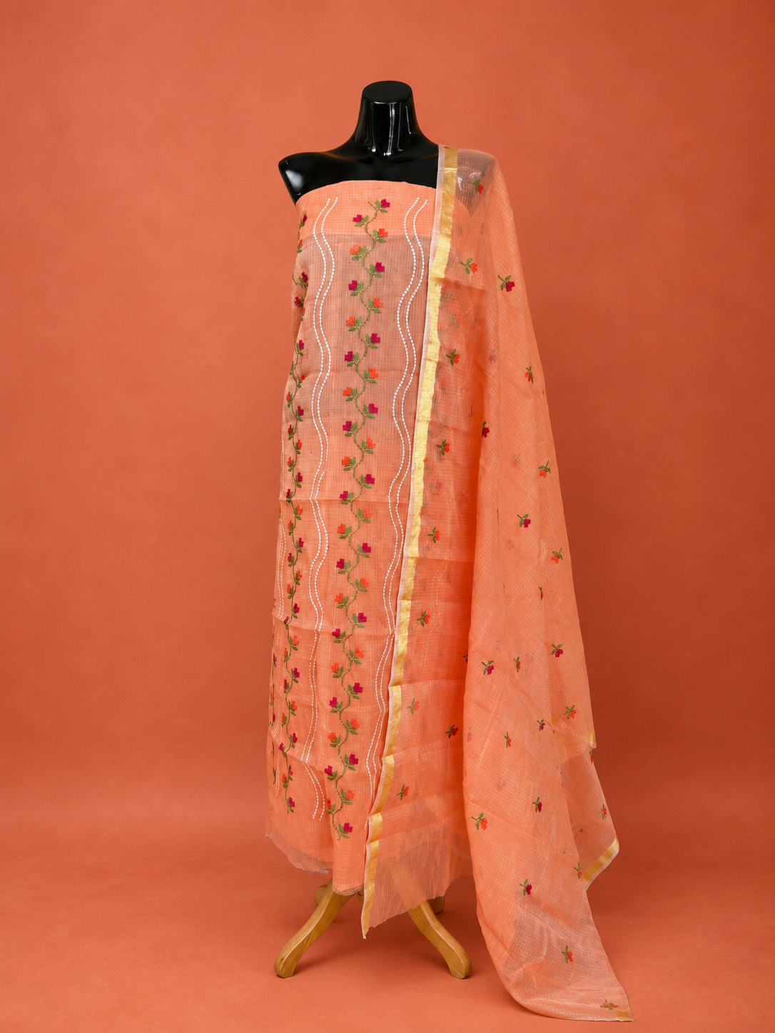 Pink Kota Doria Embroidered 2 Pc Dress Material