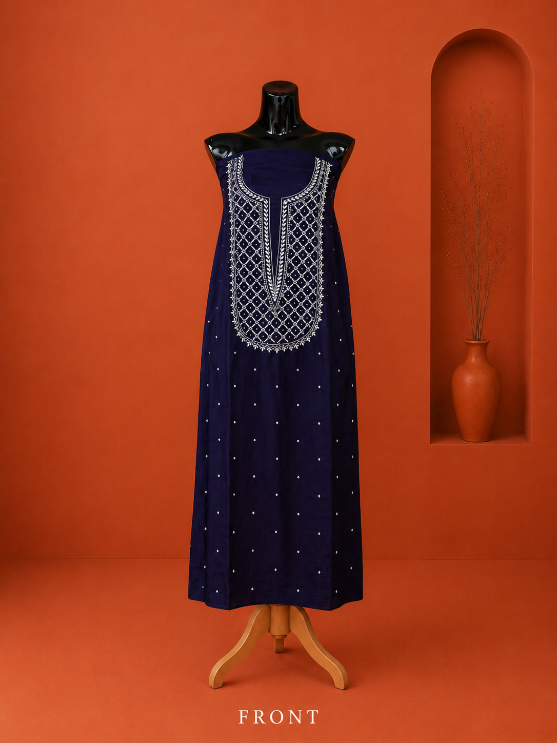 Navy Chanderi Chikankari Dress Material