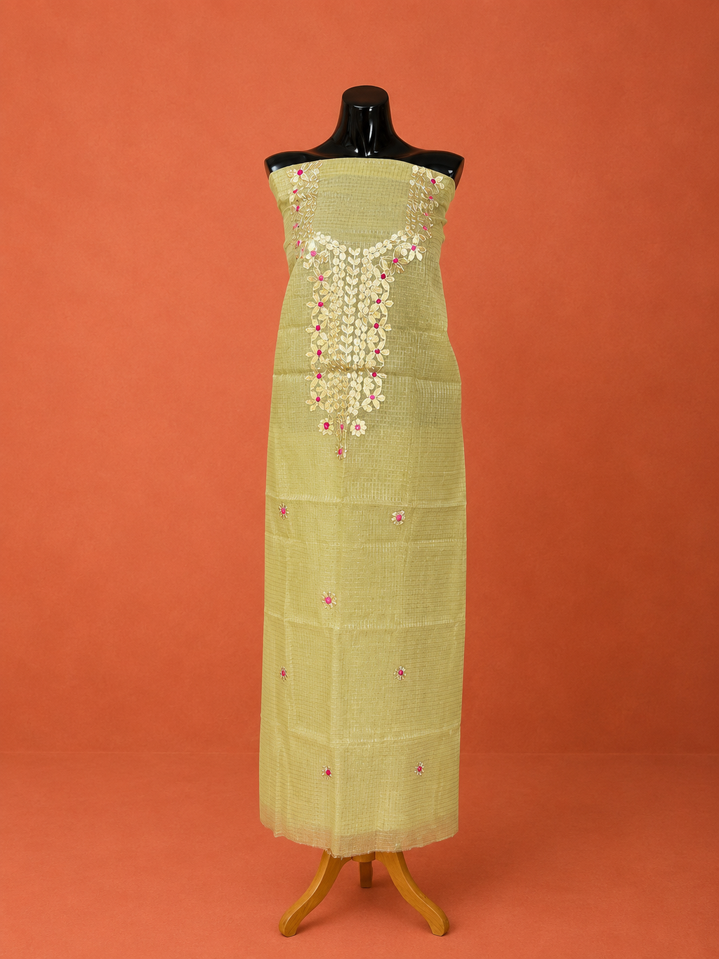 Green Kota Doria Embroidered 2 Pc Dress Material