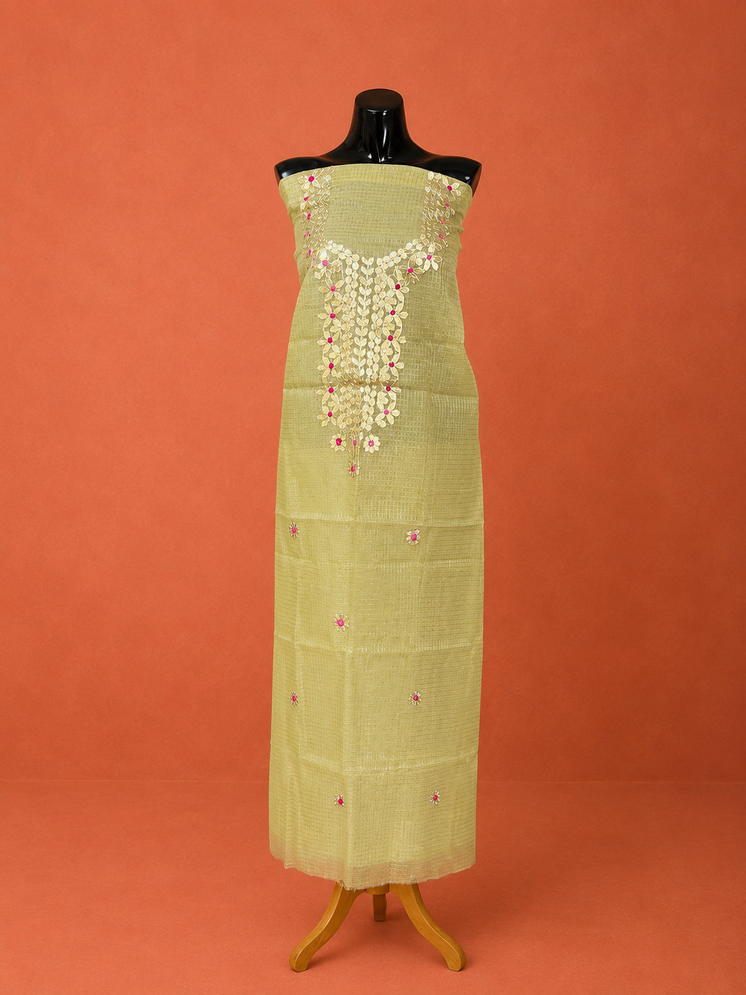 Green Kota Doria Embroidered 2 Pc Dress Material