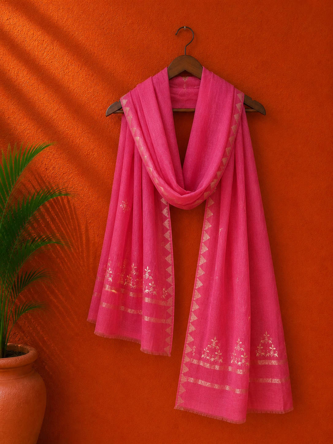 Pink Chanderi Chikankari Dupatta