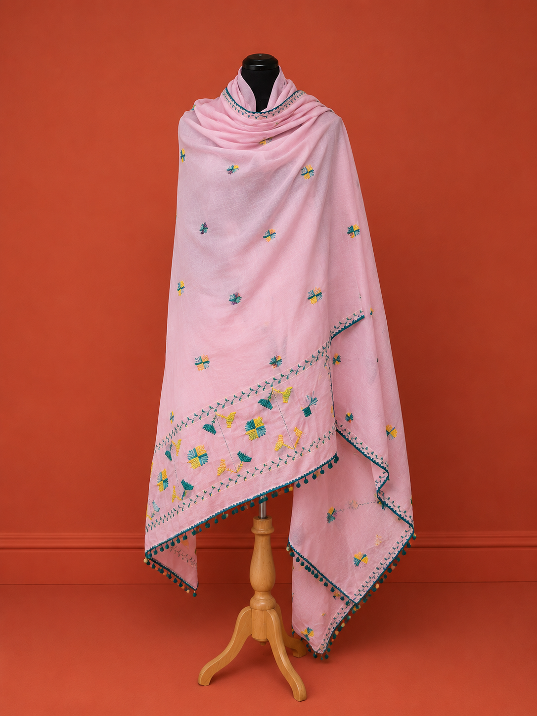 Pink Chanderi Embroidered Dupatta