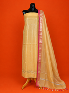 Yellow Kota Doria Embroidered 2 Pc Dress Material
