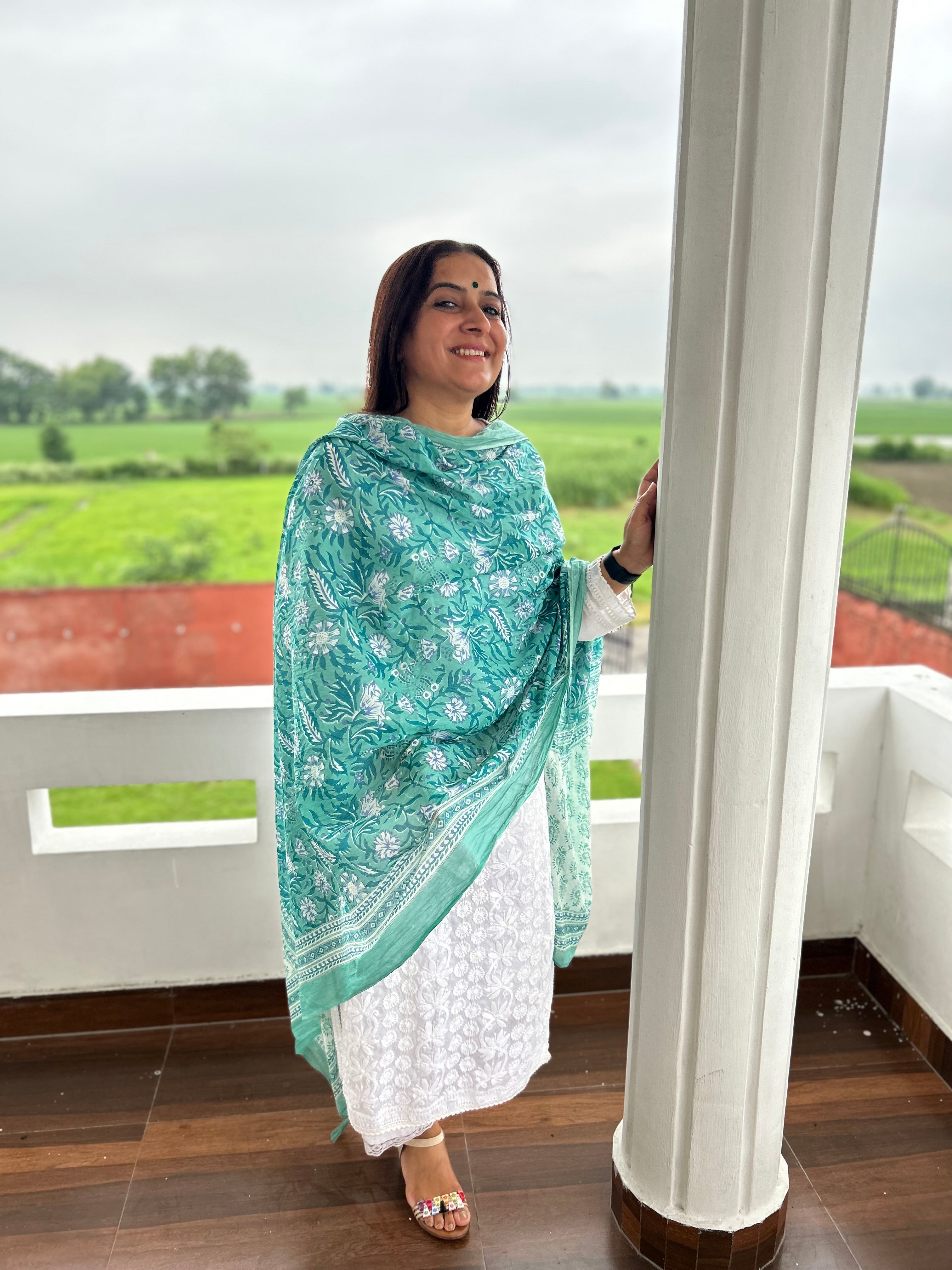 Green Printed Dupatta