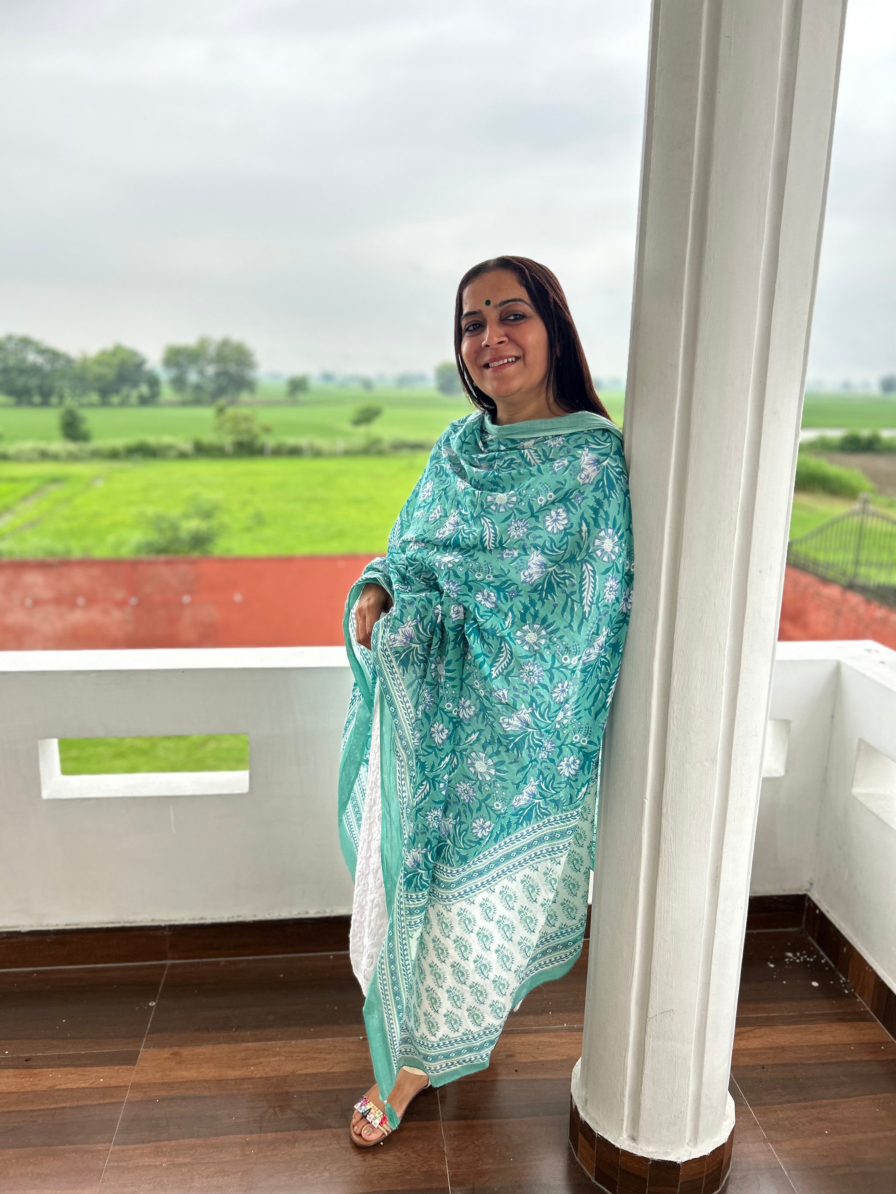 Green Printed Dupatta