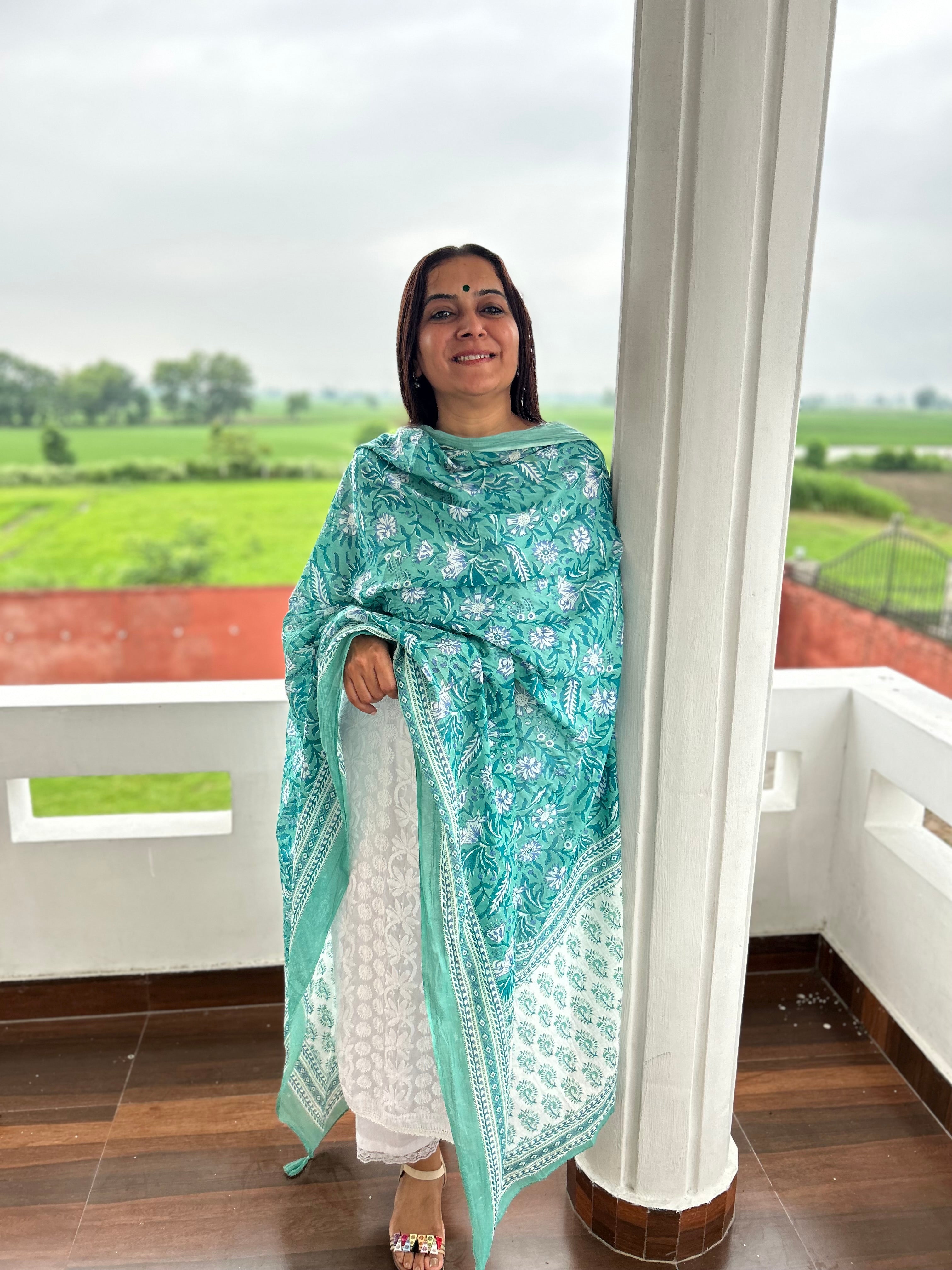 Green Printed Dupatta