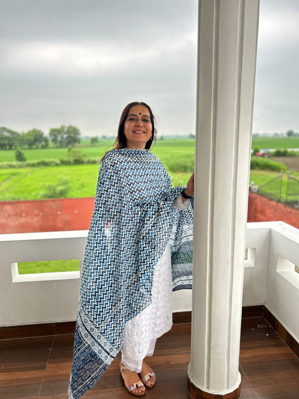 Blue Printed Dupatta