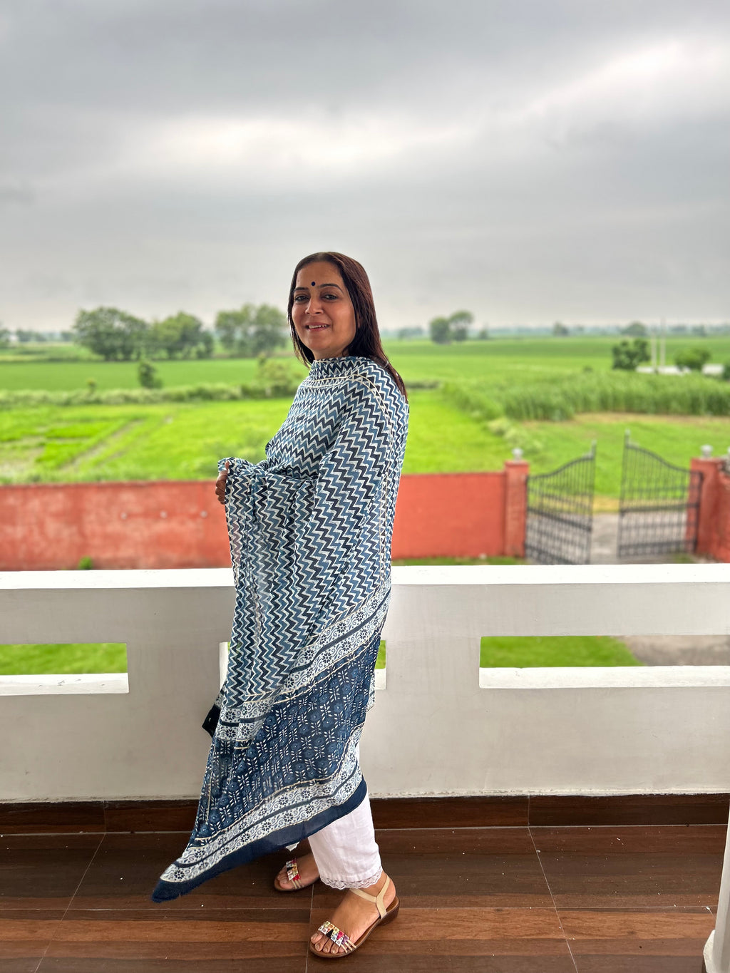 Blue Printed Dupatta