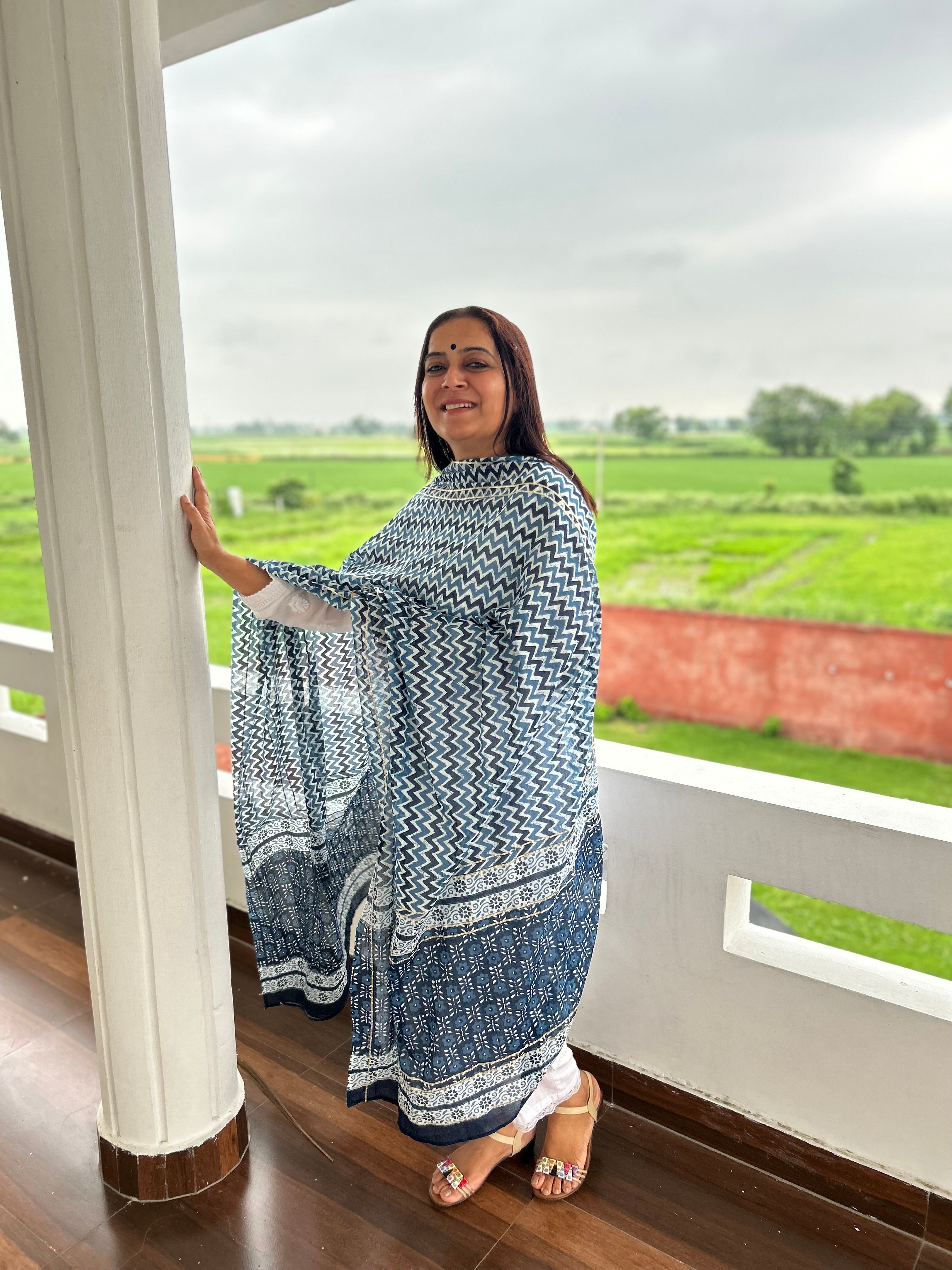 Blue Printed Dupatta