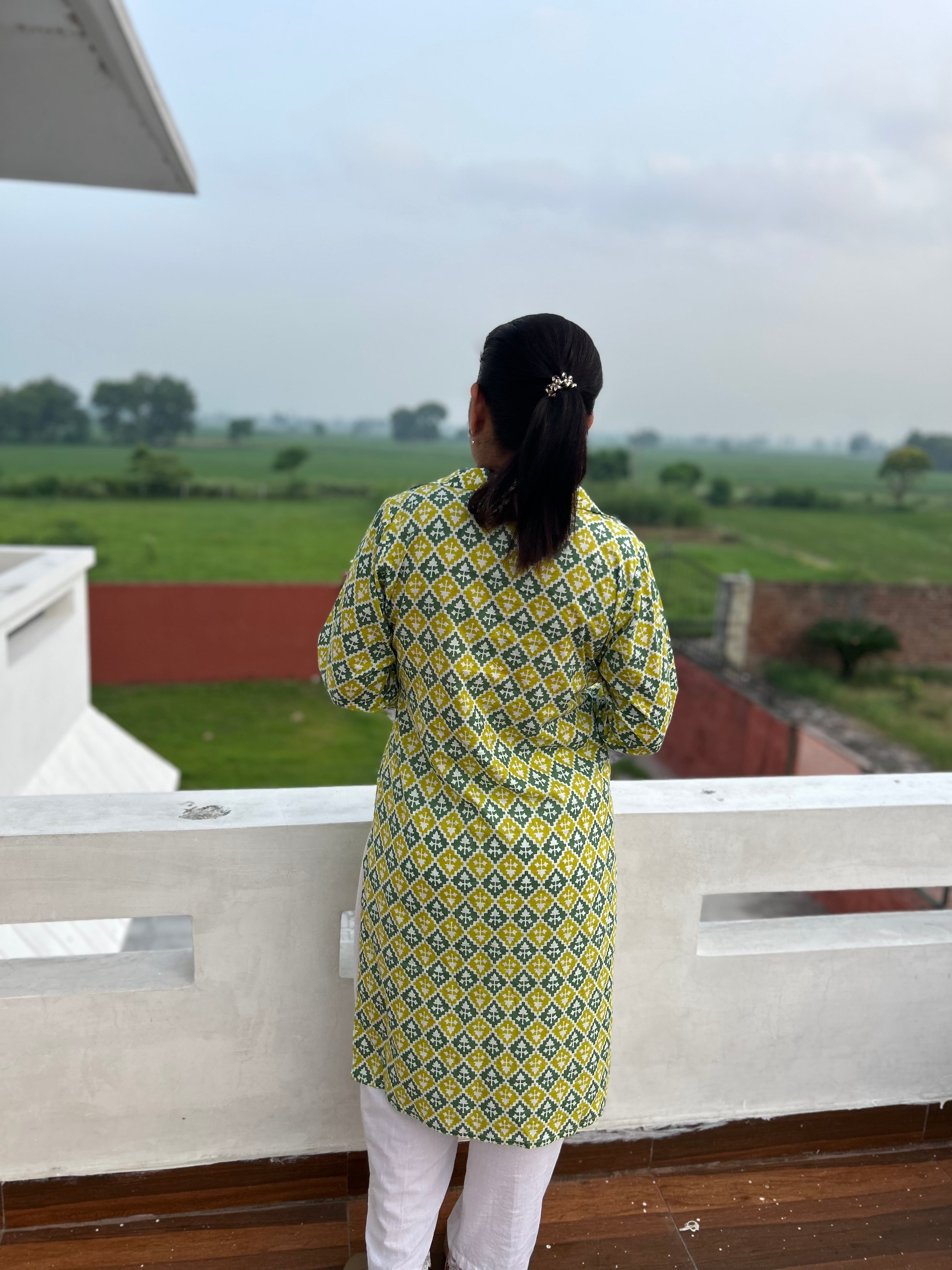 Green Printed Kurta