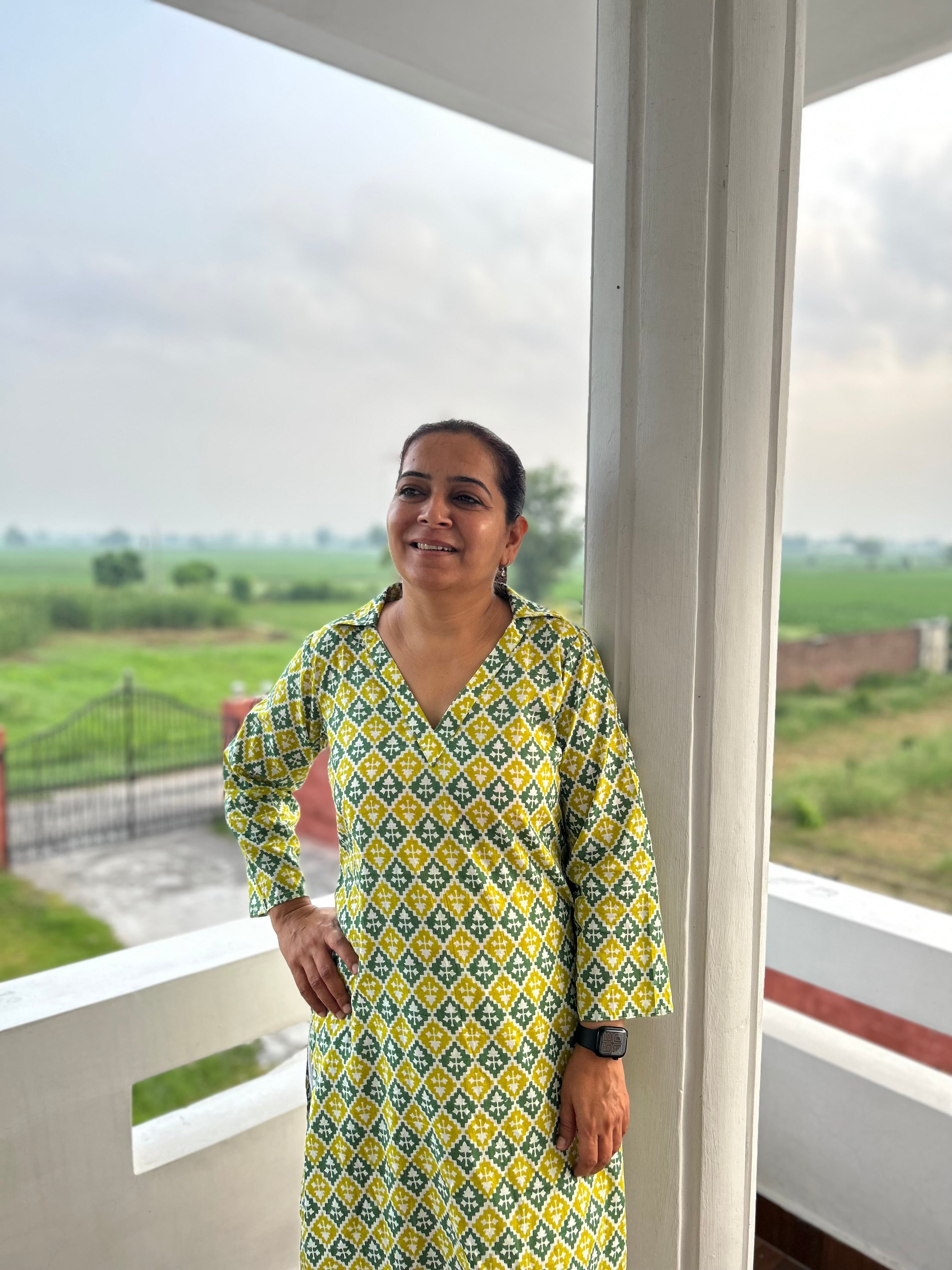 Green Printed Kurta