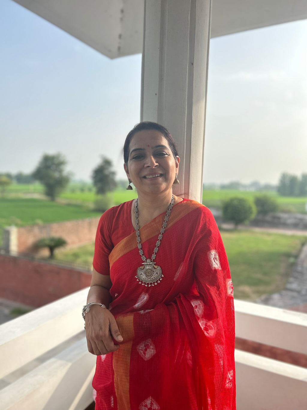 Red Bandani Sari