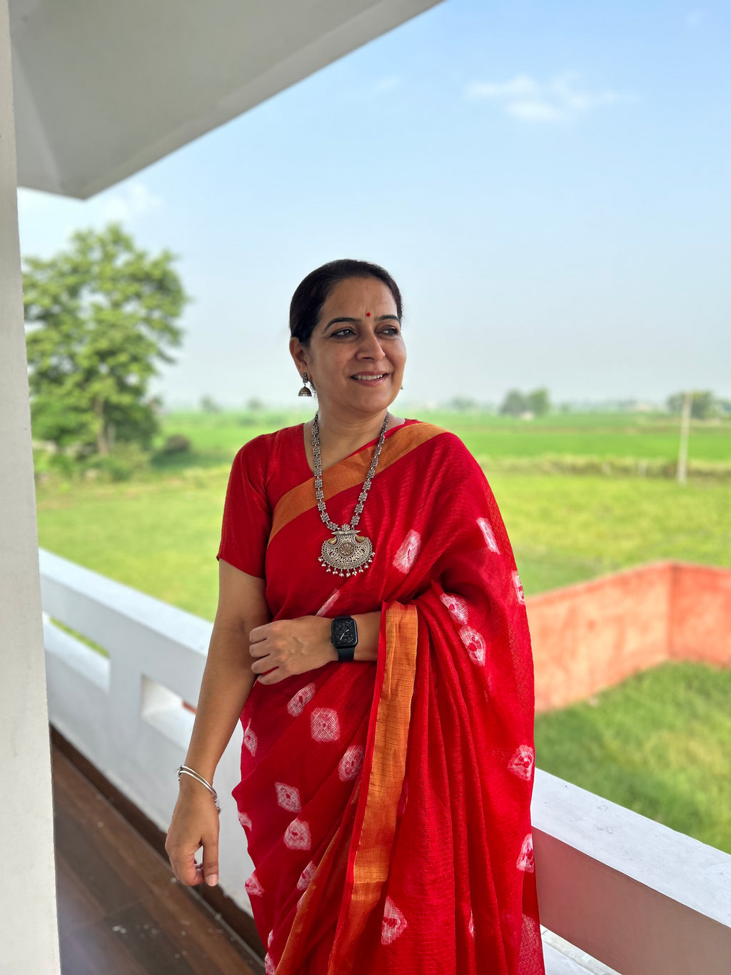 Red Bandani Sari