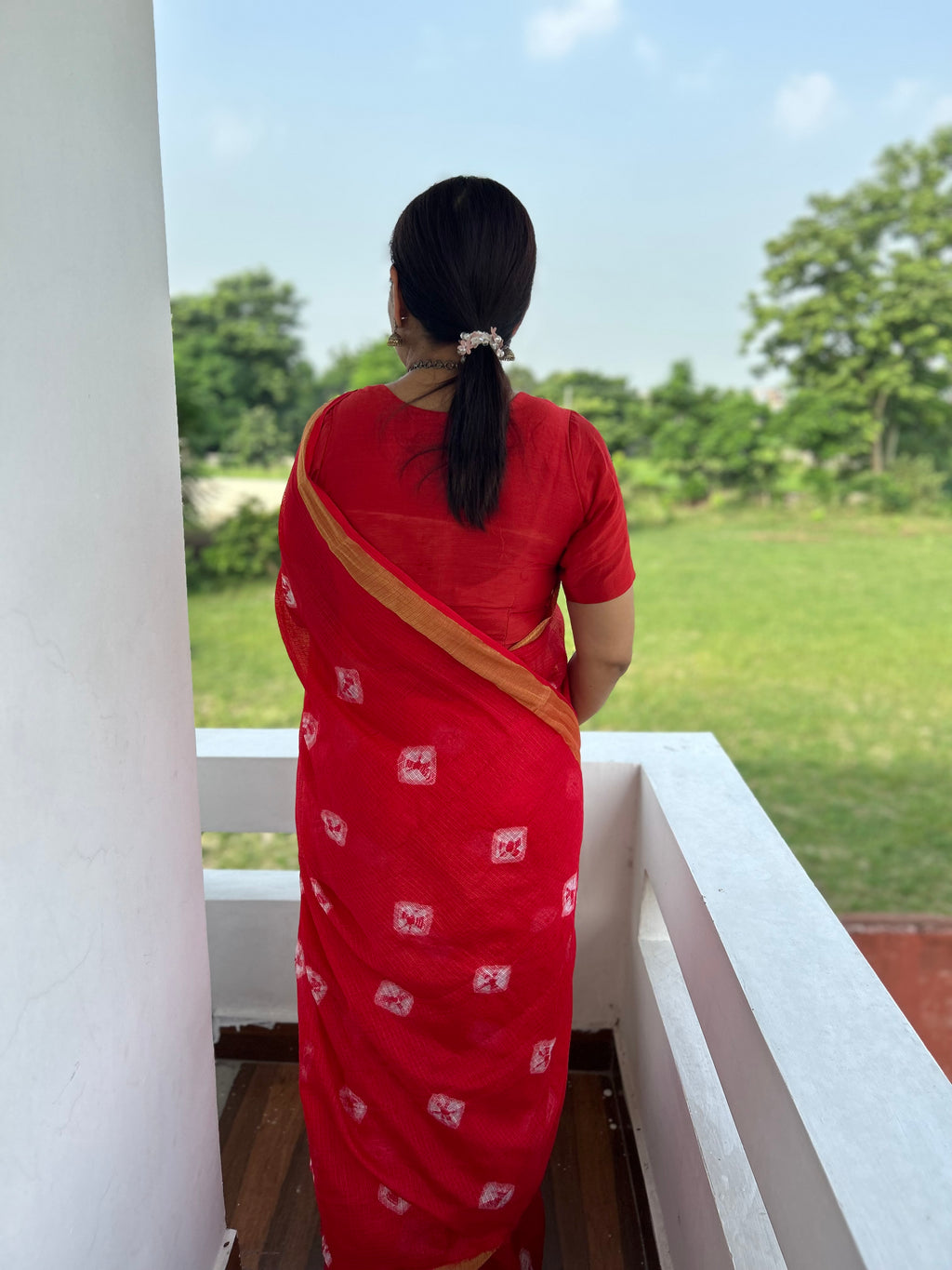 Red Bandani Sari