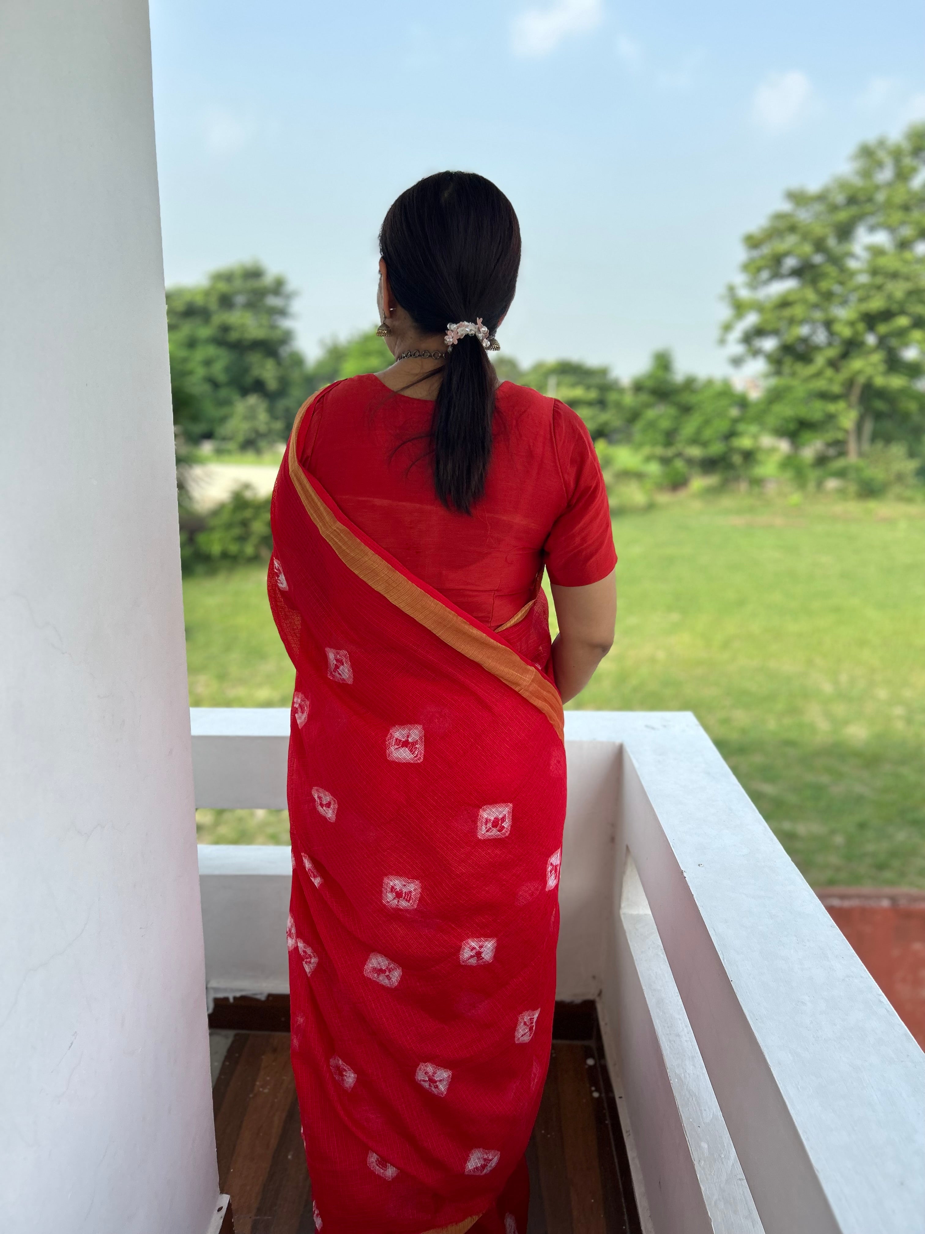 Red Bandani Sari
