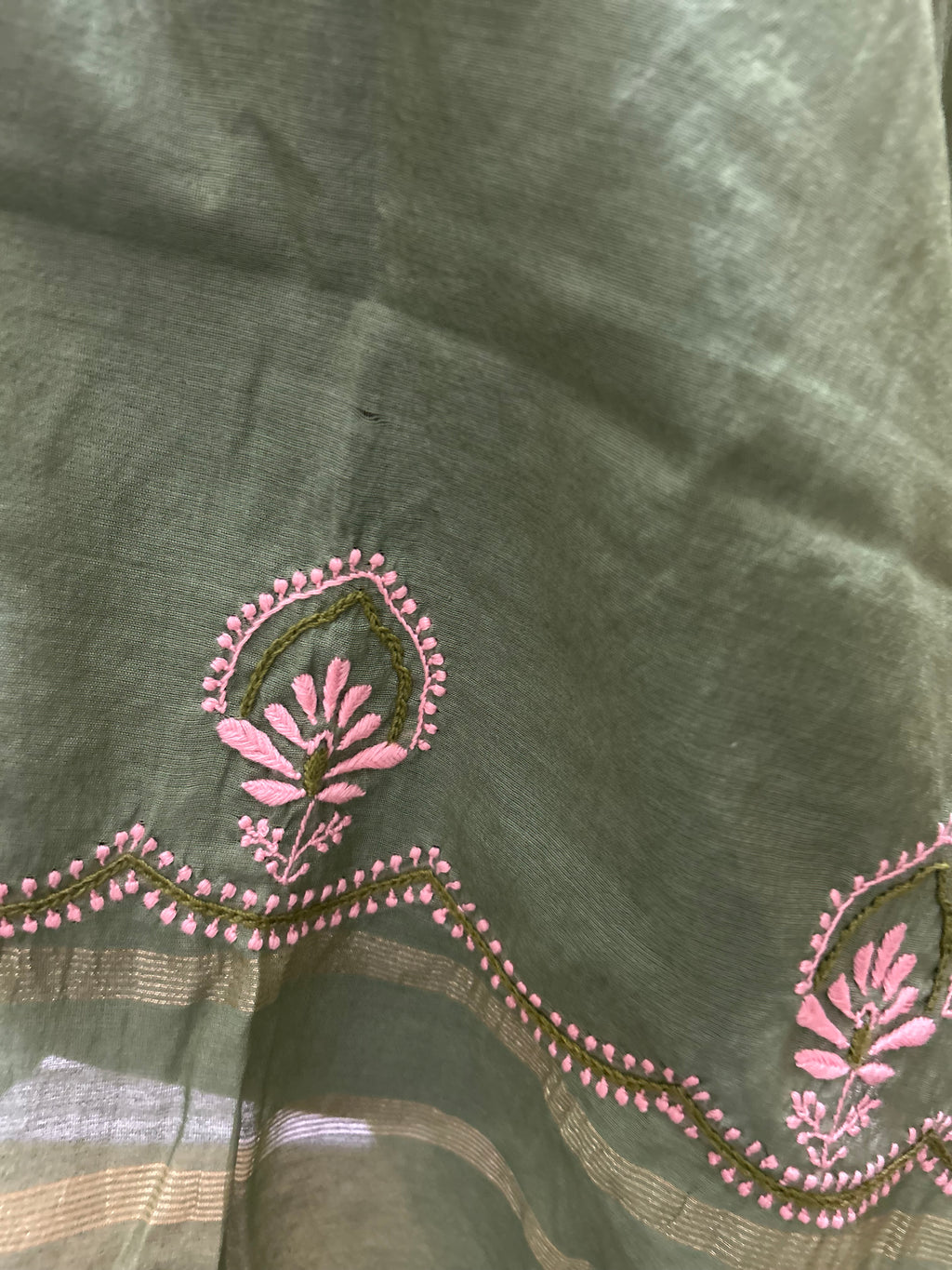 Green Chanderi Chikankari Dupatta