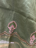 Green Chanderi Chikankari Dupatta